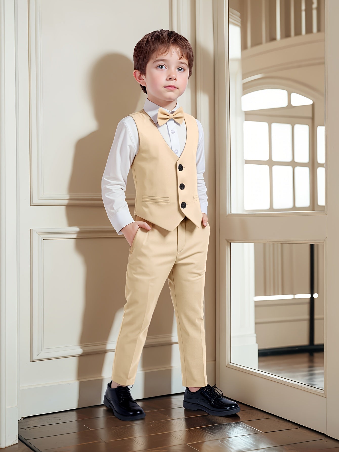 Boys' Formal Suit Set with Vest, Shirt, Pants & Bowtie - Spring