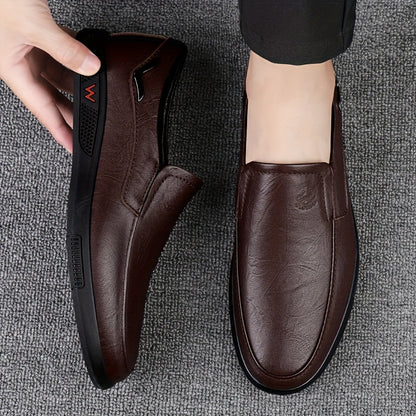 Men's Slip-On Loafers Cowhide Rubber Sole Business Casual Shoes