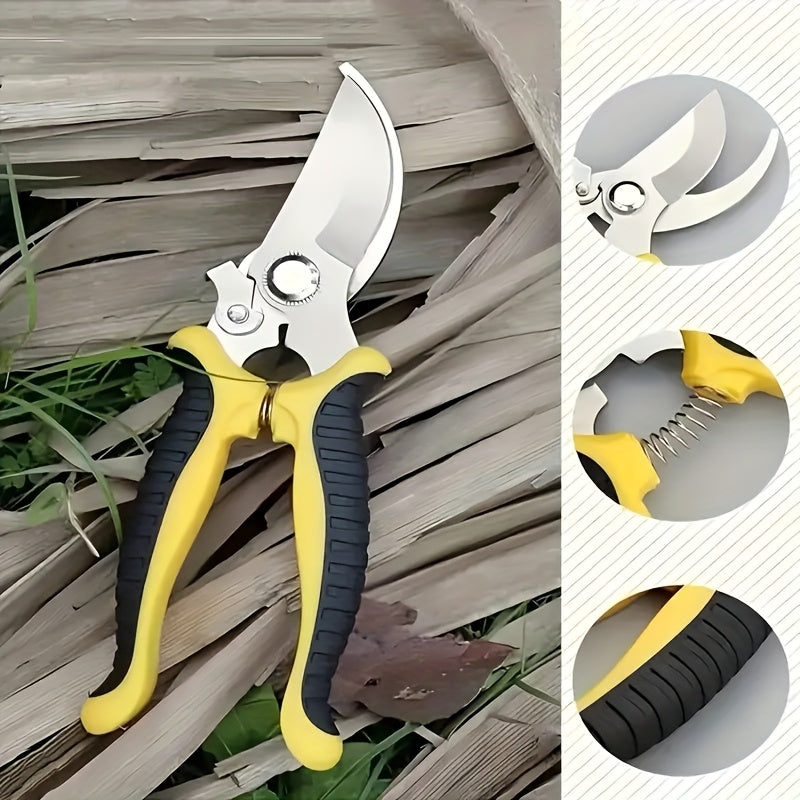 Heavy-Duty Professional Stainless Steel Pruner with Comfort Grip, Multi-Functional Garden Shears and Secateurs - Non-Slip Ergonomic Design for Effortless Spring Assisted Opening & Closing; Sharp Blades Cut Thick Branches With - ayq