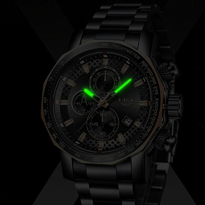 LIGE Watches Fashion Junior Men's Sports Multifunctional Quartz Watch, IP68 Waterproof Watch, Stainless Steel Band, Precision Chronograph, Stopwatch Date Function, Casual Elegant Vintage Style New Watch, Holiday Gifts - ayq