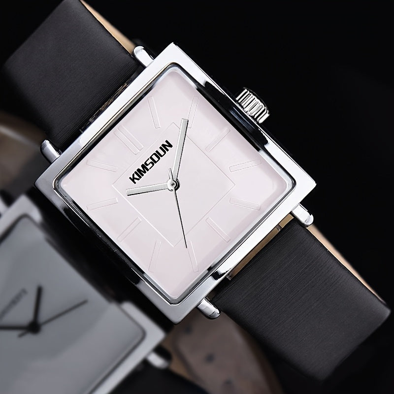 Women's Quartz Watch with Calfskin Strap and Minimalist Square Case