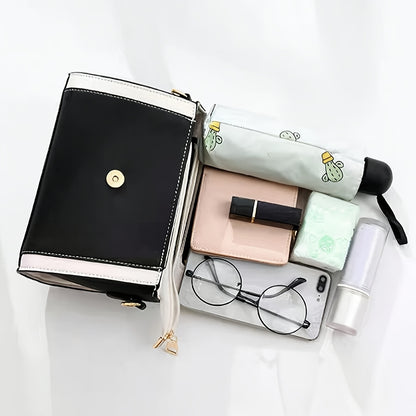 Wo White Synthetic Mini Handbag & Crossbody Handbag-Purse - Golden-Tone Hardware, Black-Tipped Strap, Zipper Closure, Multi-Compart T Handbag - Elegant Everyday for, Parties, (Pink/) - Synthetic Hand