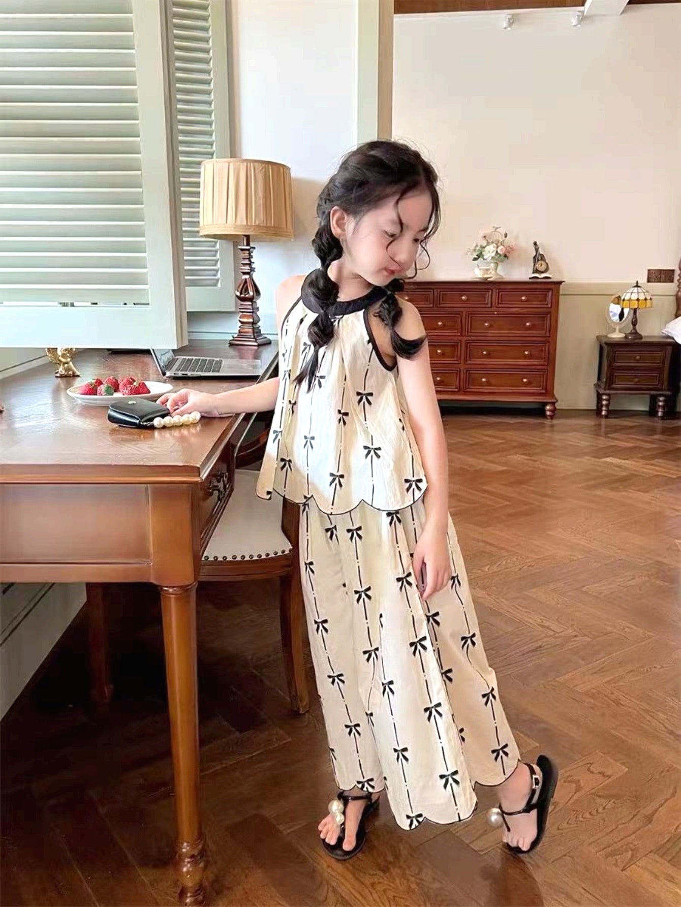 Girls' Boho Cotton Sleeveless Top & Wide-Leg Pants Set
