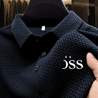 Men'S Summer Short Sleeve Polo Shirt, Soft Logo Fabric, Breathable Lightweight Casual Business Casual, Geometric Pattern, Lapel Collar, Medium Stretch, Regular Fit, Button Detail, Outdoor and Office Wear, Comfortable Everyday - ayq