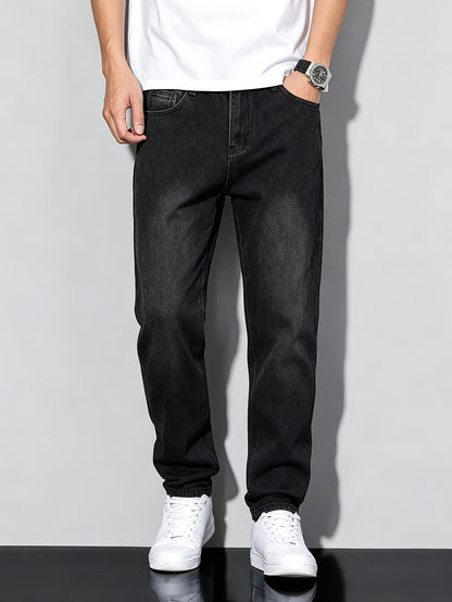 Teen Boy Casual Black Denim Jeans, Mid-Waist Street Style