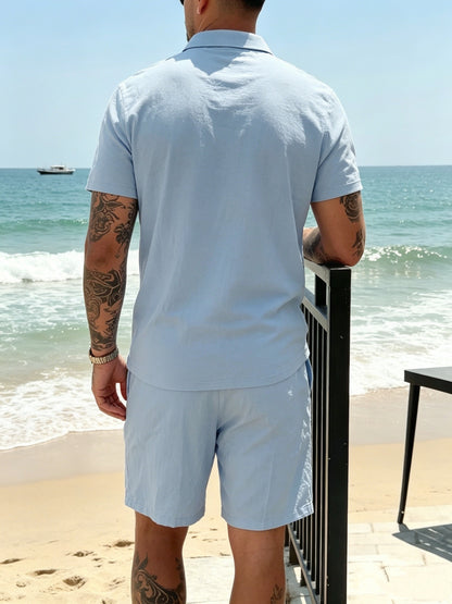 Men's Breathable Linen Polo Shirt & Shorts Summer Set