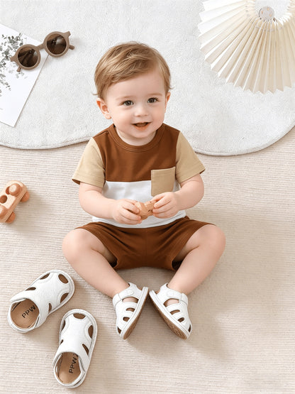 Baby Boy Summer Romper Set Casual Patchwork 2pcs Outfit - ayq
