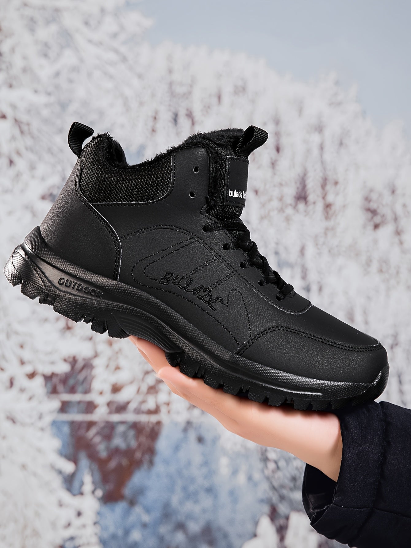 Men's Winter High-Top Ankle-High Outdoor Boots - Upper, Plush Lining & Cushioned Insole, Slip-Resistant MD Sole, Brown/Black Trekking Shoes for Snow, Ice, and Cold Weather - Lightweight & Durable Casual Winter Boots for Hikin