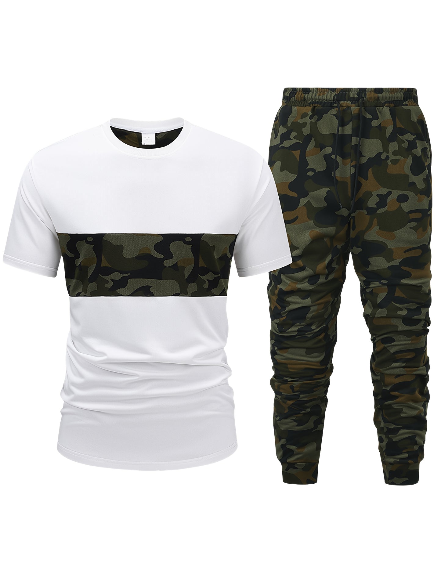 Men'S Camouflage Short Sleeve T-Shirt & Pants Set - Breathable, Quick-Dry Knit Fabric, Casual Style, Regular Fit, Ideal for Outdoor Activities, Hiking, and Fishing, Outdoor Clothing | Casual Style | Comfortable Fit