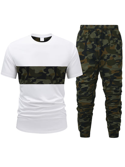 Men'S Camouflage Short Sleeve T-Shirt & Pants Set - Breathable, Quick-Dry Knit Fabric, Casual Style, Regular Fit, Ideal for Outdoor Activities, Hiking, and Fishing, Outdoor Clothing | Casual Style | Comfortable Fit