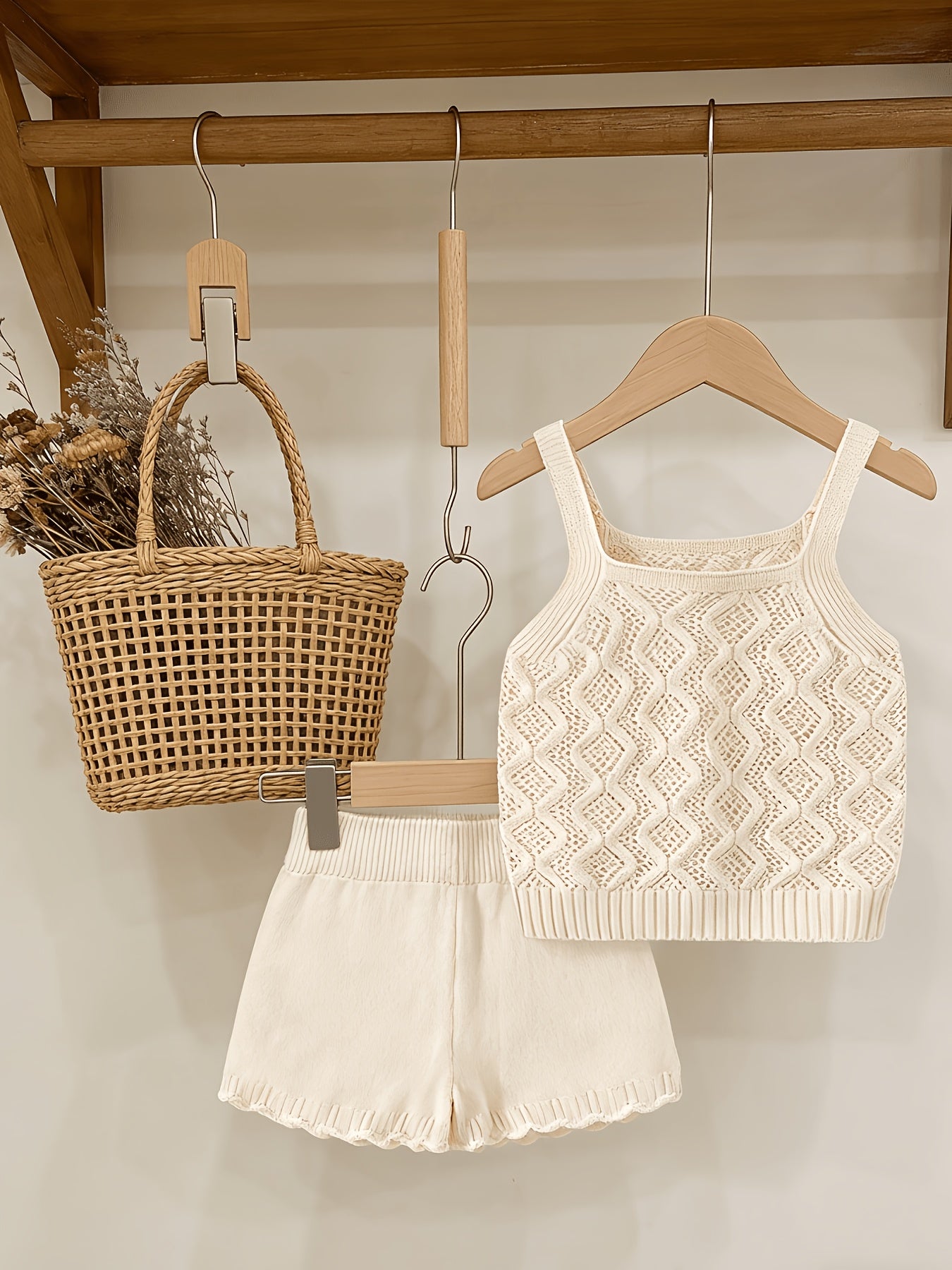 Baby Girl Cotton Knit Sleeveless Suspender Top & Shorts Set