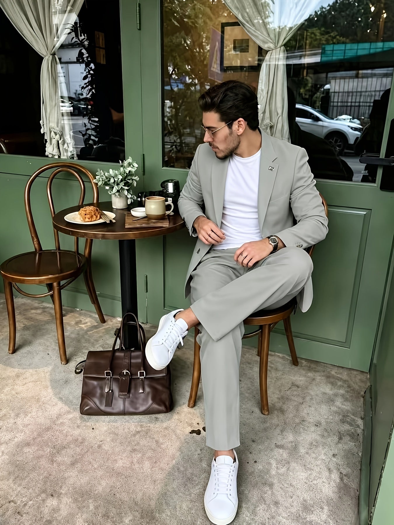 Men's Light Luxury 2-Piece Suit Set with Lapel Collar