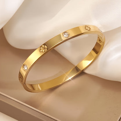 Women's 18K Gold-Plated Four-Leaf Clover Bracelet with Zirconia