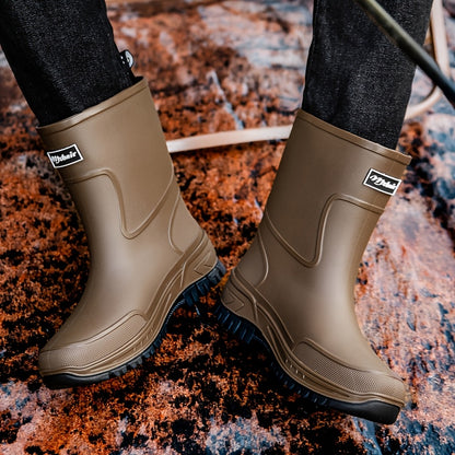 Men's Mid-Calf Rubber Rain Boots - Durable Non-Slip Outdoor Shoes