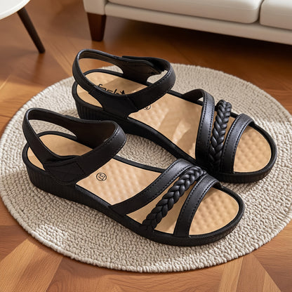 Women's Elegant Roman Sandals - Adjustable Strap Non-Slip Platform Sandals, Cushioned EVA Insole  Arch Support - Low Heel Everyday Shoes for Women, Moms, Beach, Office, Formal Events - Available in White/Black/Brown/ - All-S
