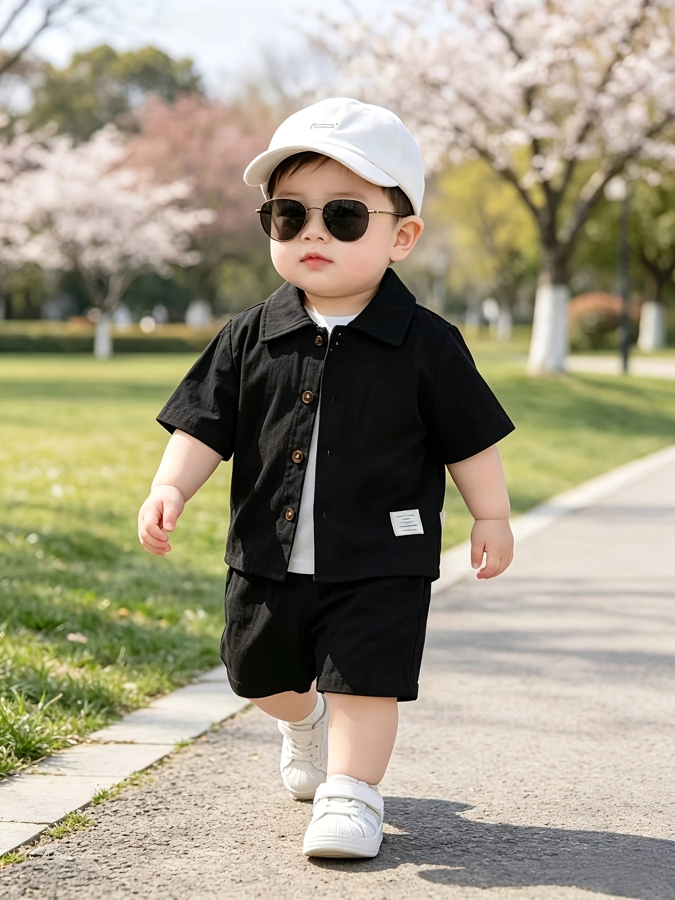 Baby Boy Summer Shirt & Shorts Set, Casual Woven Polyester