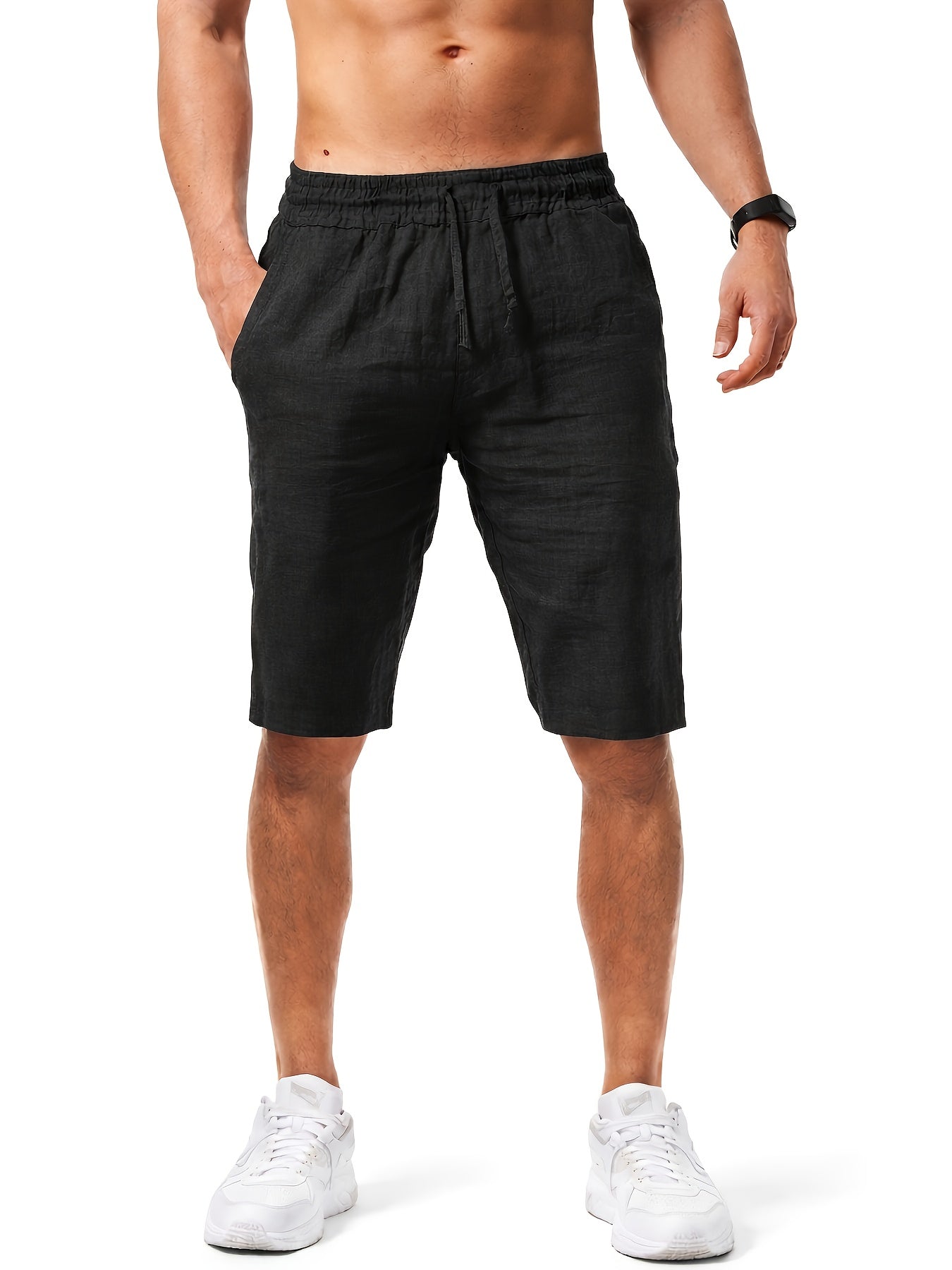 Men's Cotton Casual Beach Shorts with Drawstring Waist 3-Pack