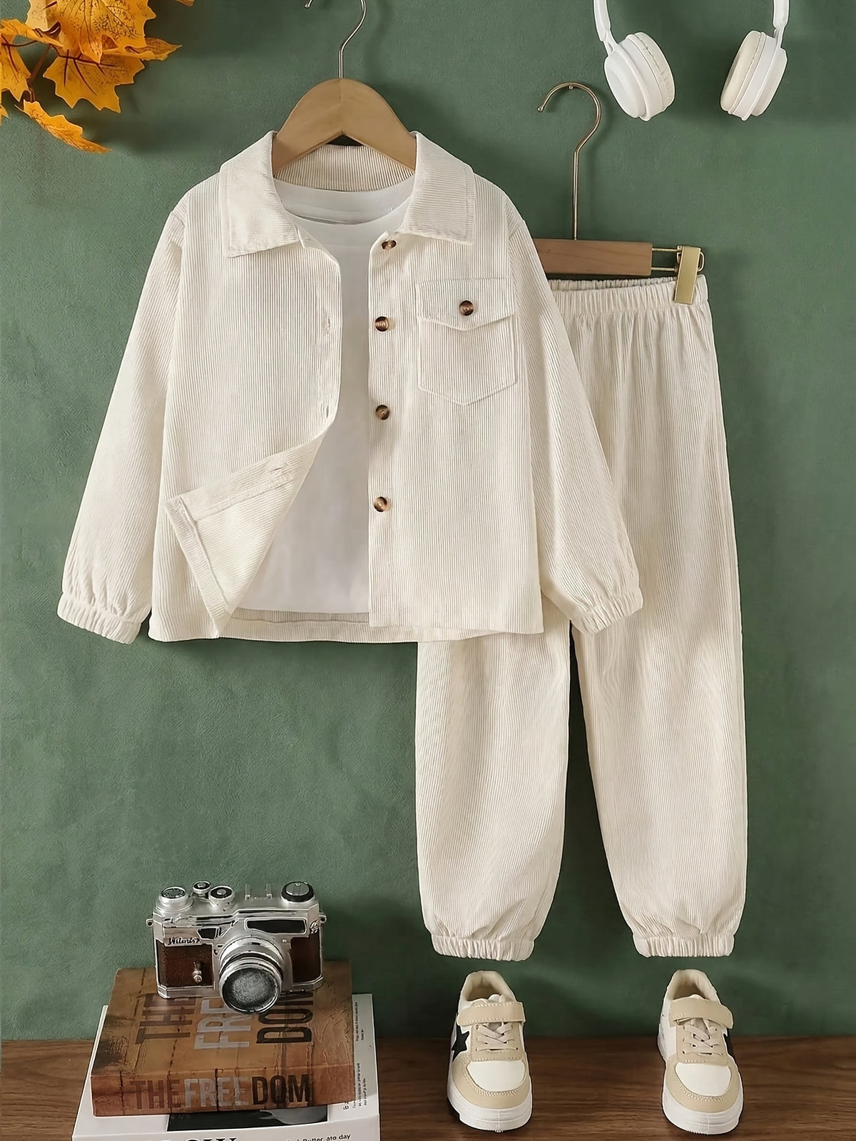 Boys' Casual Corduroy Set with Long-Sleeve Jacket & Pants - ayq
