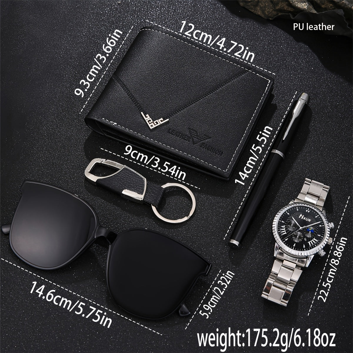 5 Luxury Men'S High-End Business Watches + Stylish Minimalist Wallet And Glasses + Pen Keychain, Suitable for Everyday Wear.