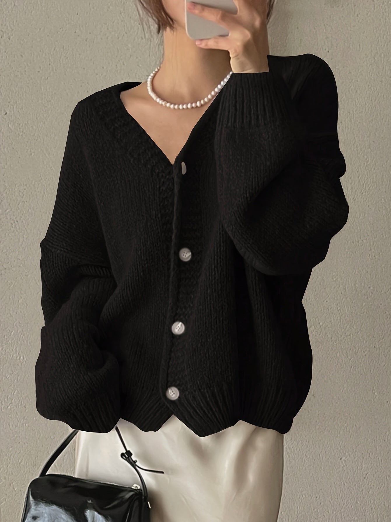 Women's Elegant V-Neck Button-Up Polyester Cardigan Jacket
