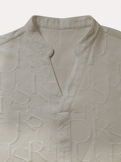 Men'S Stand Collar Loose V-Neck and Drawstring Waist Pants Henley Shirt Set