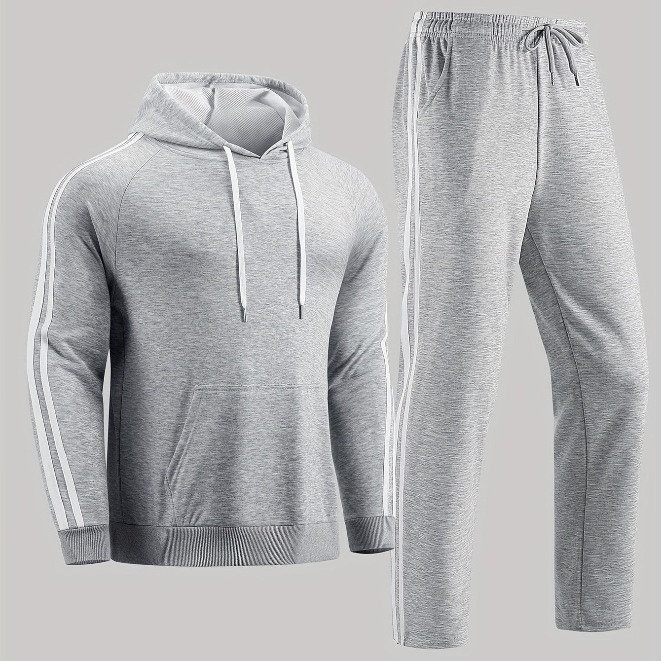 A Set of Two Men'S Casual Sports Outfits, Featuring a Striped Design with Moderately Soft Fabric, Suitable for Outdoor Running And Fitness Activities in All Seasons. - ayq