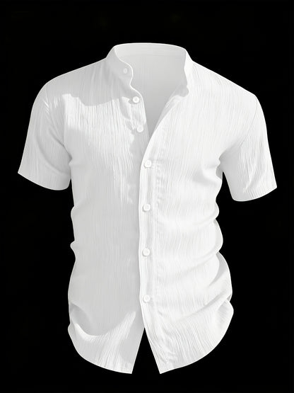 Men's Casual Solid Color Short-Sleeve Shirt with Stand Collar