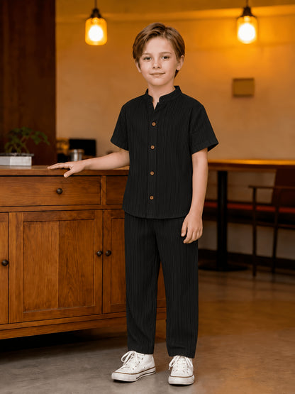 Boys' Vintage Chinese-Style Summer Set with Breathable Fabric