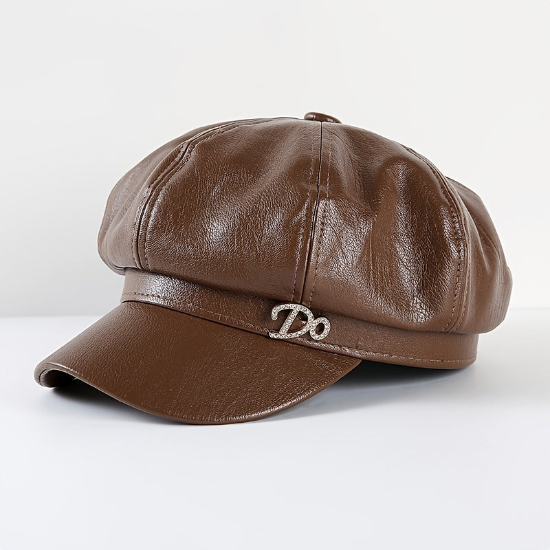 Women's Lightweight British PU Beret Newsboy Cap - Vintage Style