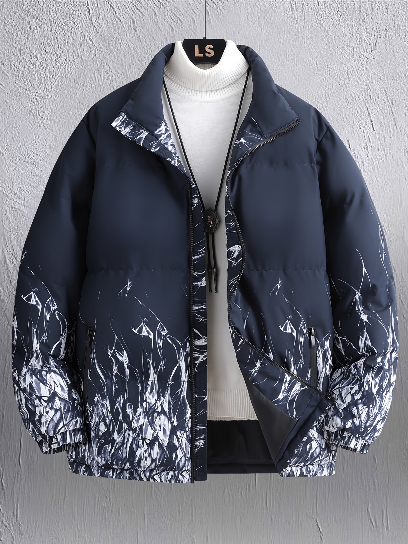 Men'S Heavyweight Winter Jacket - Full-Zip Hooded Coat with Stand Collar, Navy Blue Cold Weather Outerwear, Polyester Insulated Jacket for Everyday & Formal Events, Non-Stretch Fabric, Zipper Closure, Winter Coats, Formal Eve