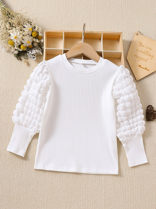 Girls' Long Sleeve Knit Top with Ruffle Lantern Sleeves - Soft Cotton