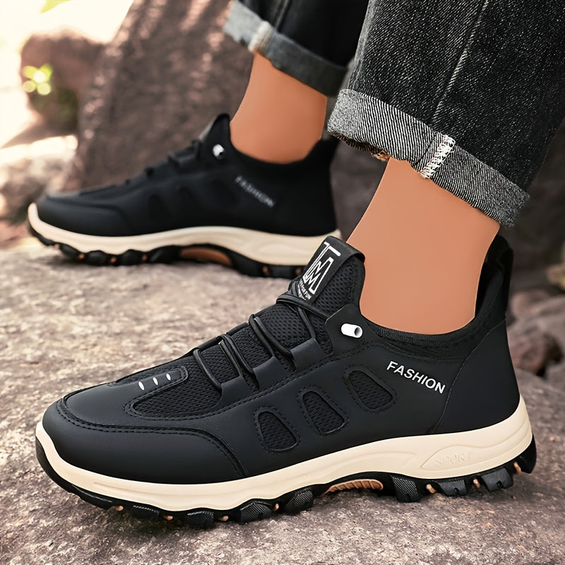 Men's Breathable Casual Running Shoes - All-Season, Stylish Lace-Up Sneakers with Rugged Tread for Hiking  Casual Attire, Brown