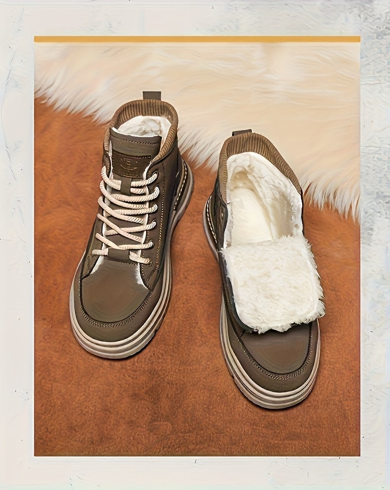 Men's Snow Boots with Lining, Thickened Outdoor Hiking Boots, Trendy Versatile Work Boots, British Short Boots