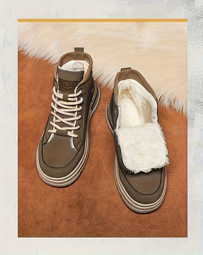 Men's Snow Boots with Lining, Thickened Outdoor Hiking Boots, Trendy Versatile Work Boots, British Short Boots