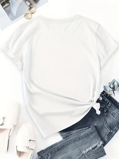 Women's Cotton Summer T-Shirt with 'Beautiful' Print and Hearts