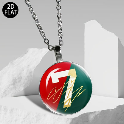 Auspicious Number 7 Soccer Pendant Necklace with Red Green Jersey Desi
