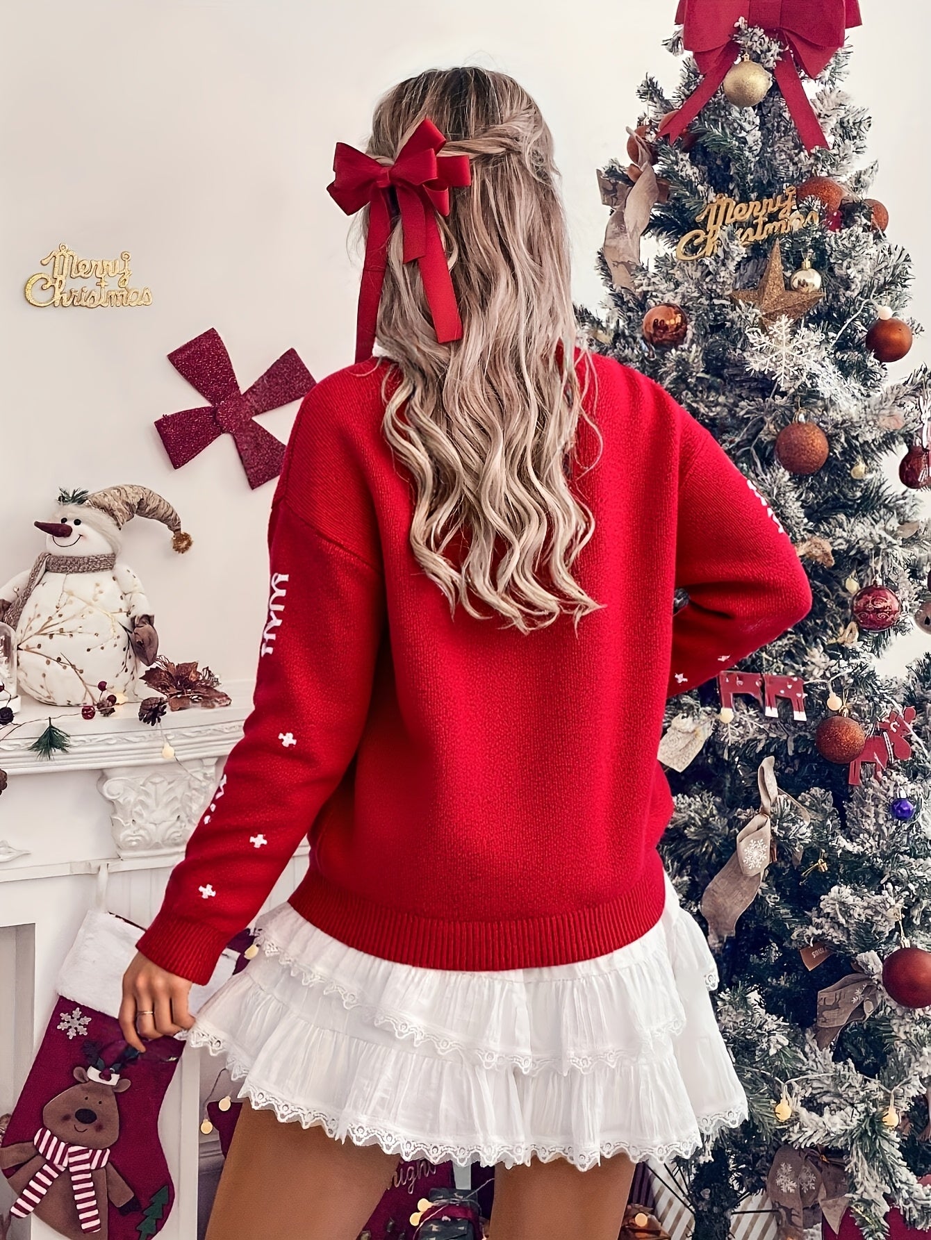 Elegant Red Sweater for Women | Crew Neck, Long Sleeve, Fashionable and Versatile, Thickened for Fall/Winter