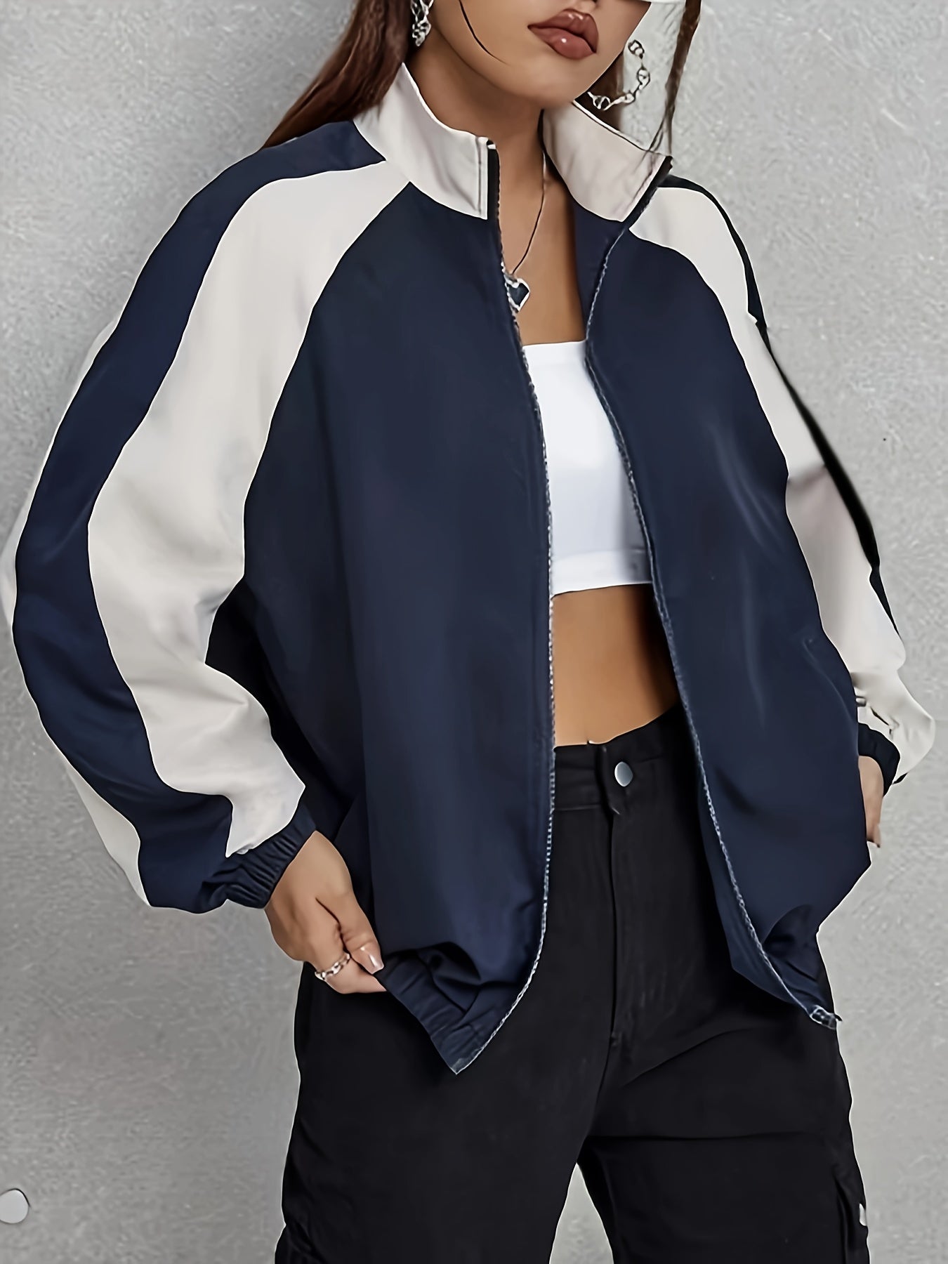 Women's Elegant Mandarin Collar Jacket - Burgundy & Half-Zip Coat with White Piping, All-Season Structured Outerwear (Black /Notch), Machine Washable Casual to Formal Blazer for & Social Events, Jackets For Women, Jacket For