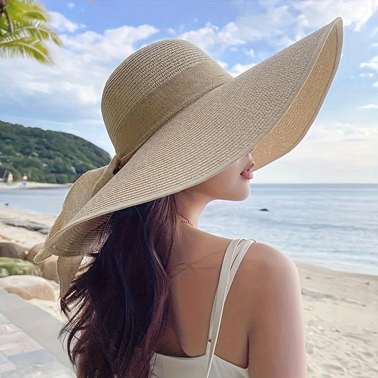 Women’s Linen Large Brim Foldable Summer Beach Hat - ayq