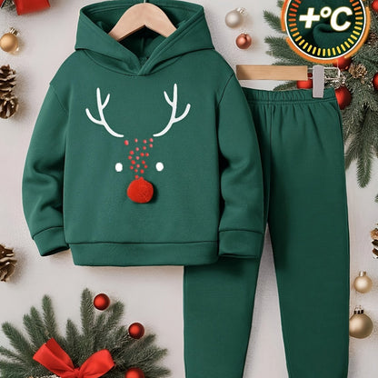 Creative Christmas Reindeer Pattern Design, Boy's 2pcs Co Ord Set, Comfy Long Sleeve Hoodie & Casual Versatile Sweatpants, Warm Fleece Outfit, Ideal For Autumn And Winter Outdoor Wear