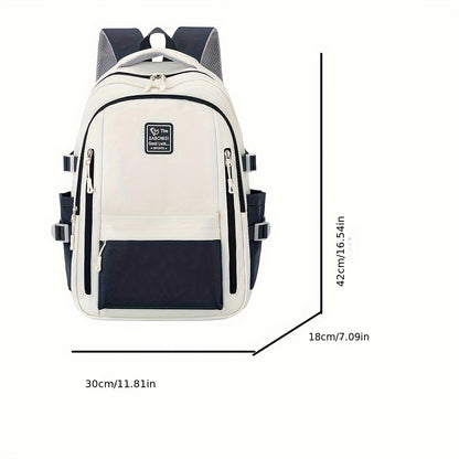 Visually Appealing Two-Tone Travel Backpack - Durable, Nylon, Lightweight with Adjustable Straps, Large Capacity School Bag for Students (No Charm), Casual Daypack Organized Storage Bag, Backpack for School