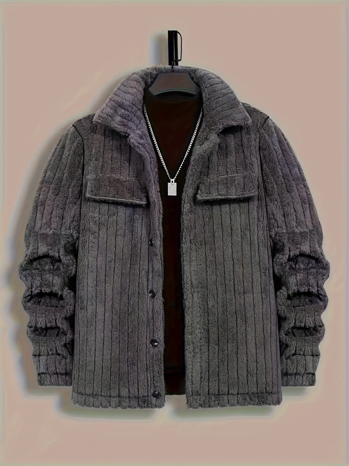 Men's Casual Winter Fleece Flannel Jacket with Button Front
