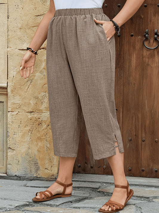Plus Size Solid Color Straight-Leg Capri Pants for Summer - ayq