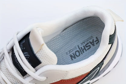 Men's Breathable Mesh Running Sneakers - Durable, Anti-Slip, Odor-Resistant Casual Shoes with Rubber Sole for Spring  Fall, Low-Top Lace-Up Design in White, Black  Green