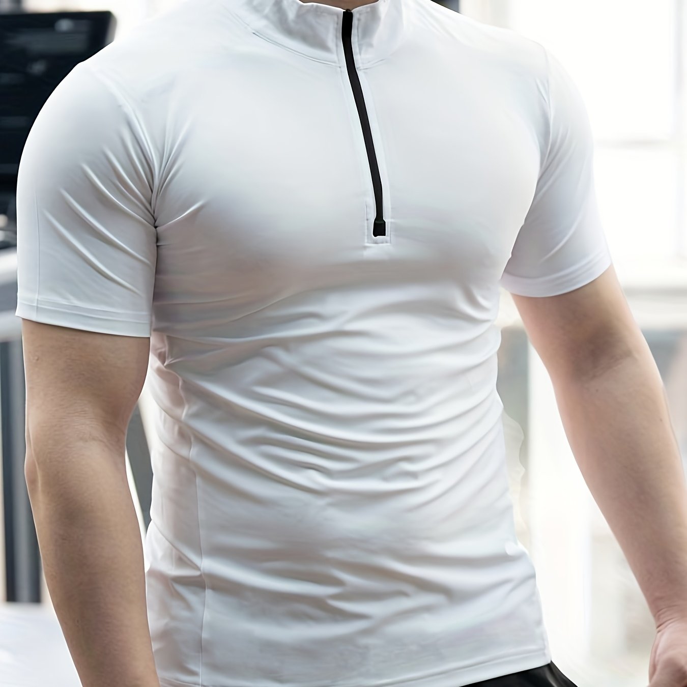 Men's Summer Quick-Dry High Neck T-Shirt - Moisture-Wicking Stretch Fabric, Slim Fit Athletic Top for Gym, Running  Training - Solid Color Breathable Workout Shirt, Gym Clothes