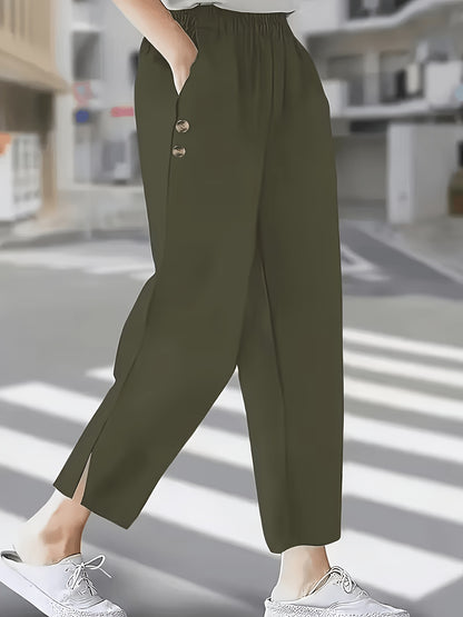 Women's Cropped Straight Leg Ankle Pants with Pocket Detail