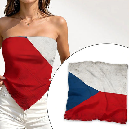 Czechia Flag Fan Scarf Satin Headscarf for Football Support
