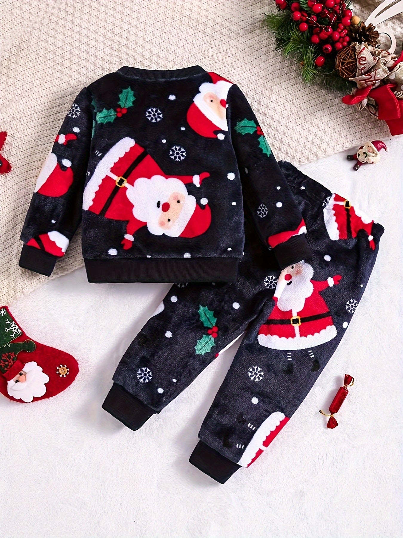 Boys' Christmas Fashion Autumn and Winter Flannel Suit Youngsters's Warm New Two-piece Set, Perfect for Thanksgiving