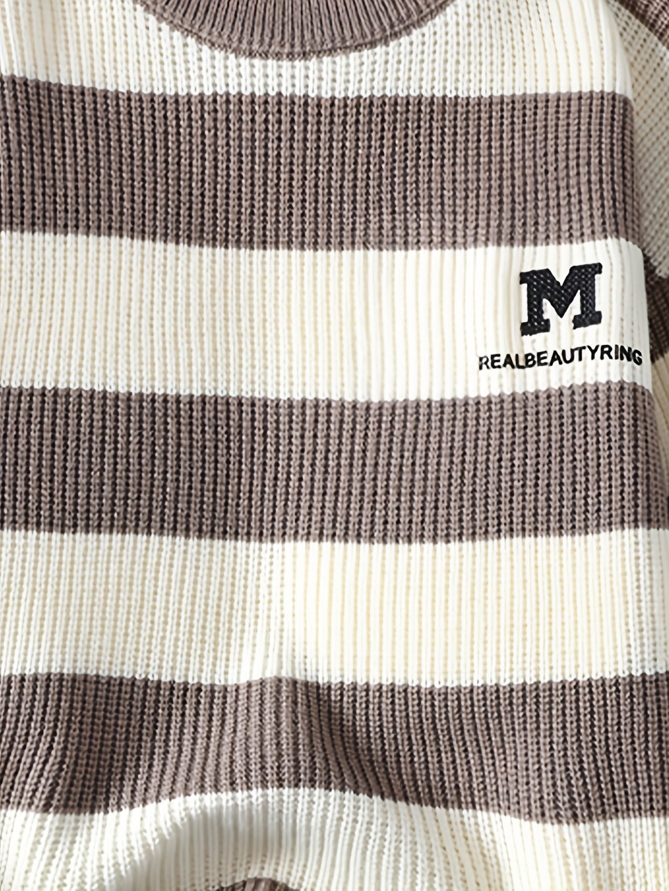 Men's 2025 Autumn/Winter Striped Sweater for Youth with Color Block Round Neck Casual Warm Knitwear