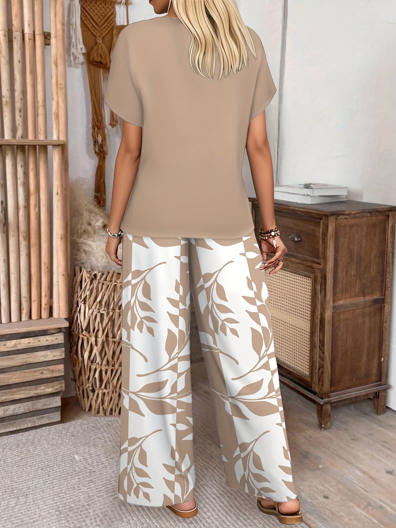 Women's Elegant 2-Piece Set: Bat Sleeve Tee & Wide-Leg Pants